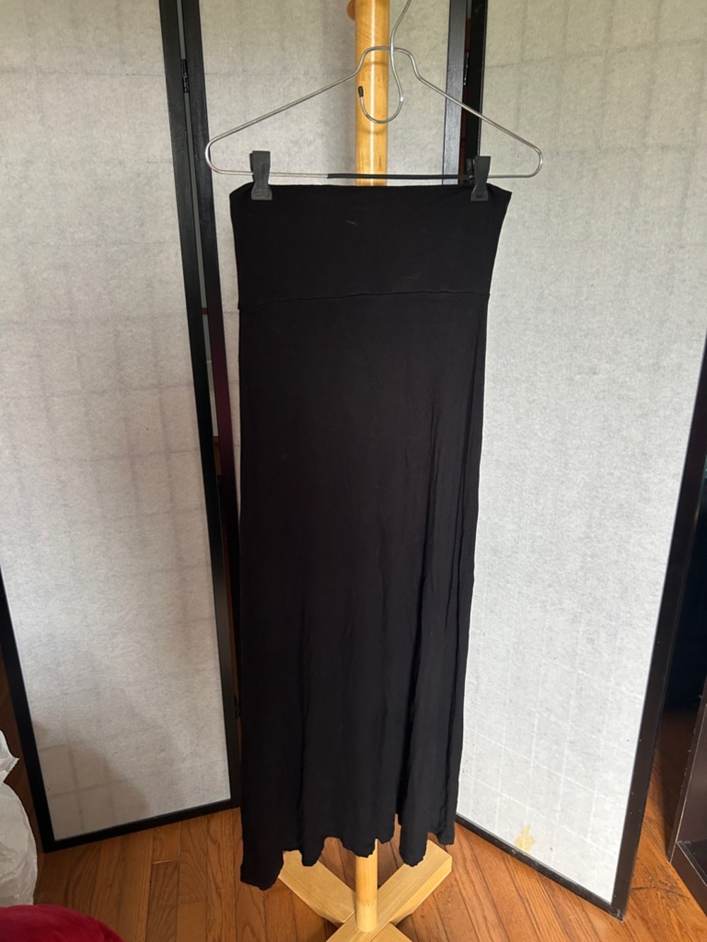 Black Maxi Skirt with Fold-Over Waist